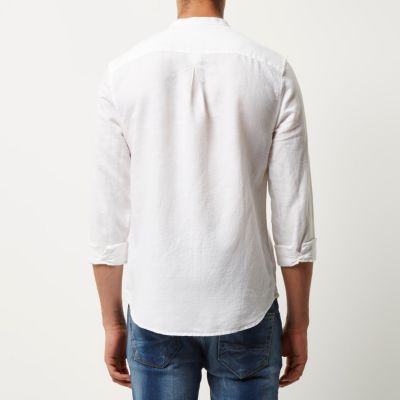 White linen-rich grandad collar shirt